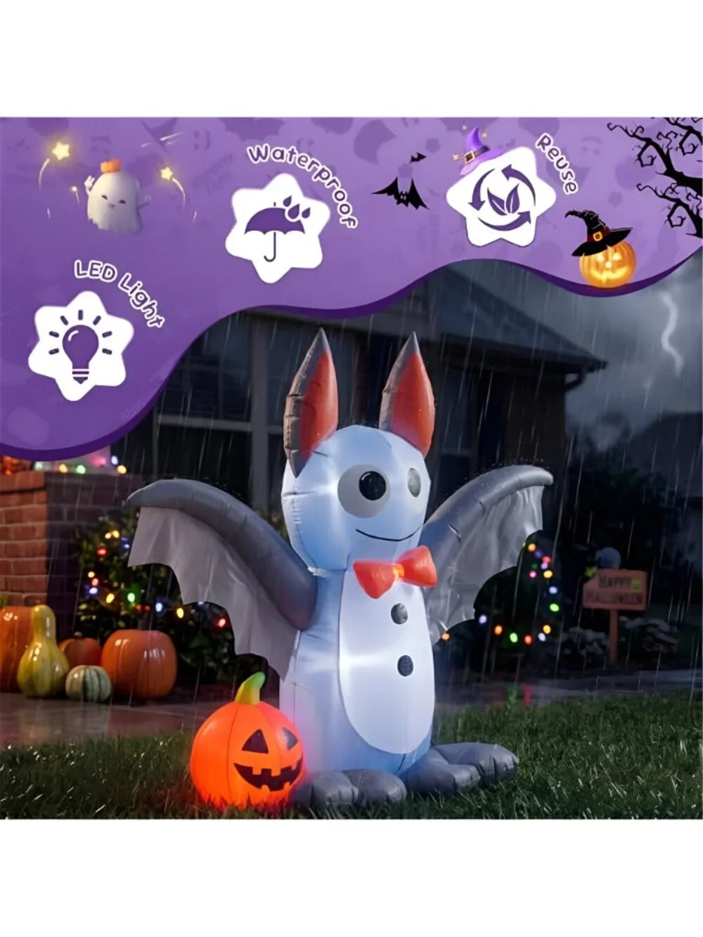 4ft Halloween Inflatable Bat, Lighted Halloween Yard Decor